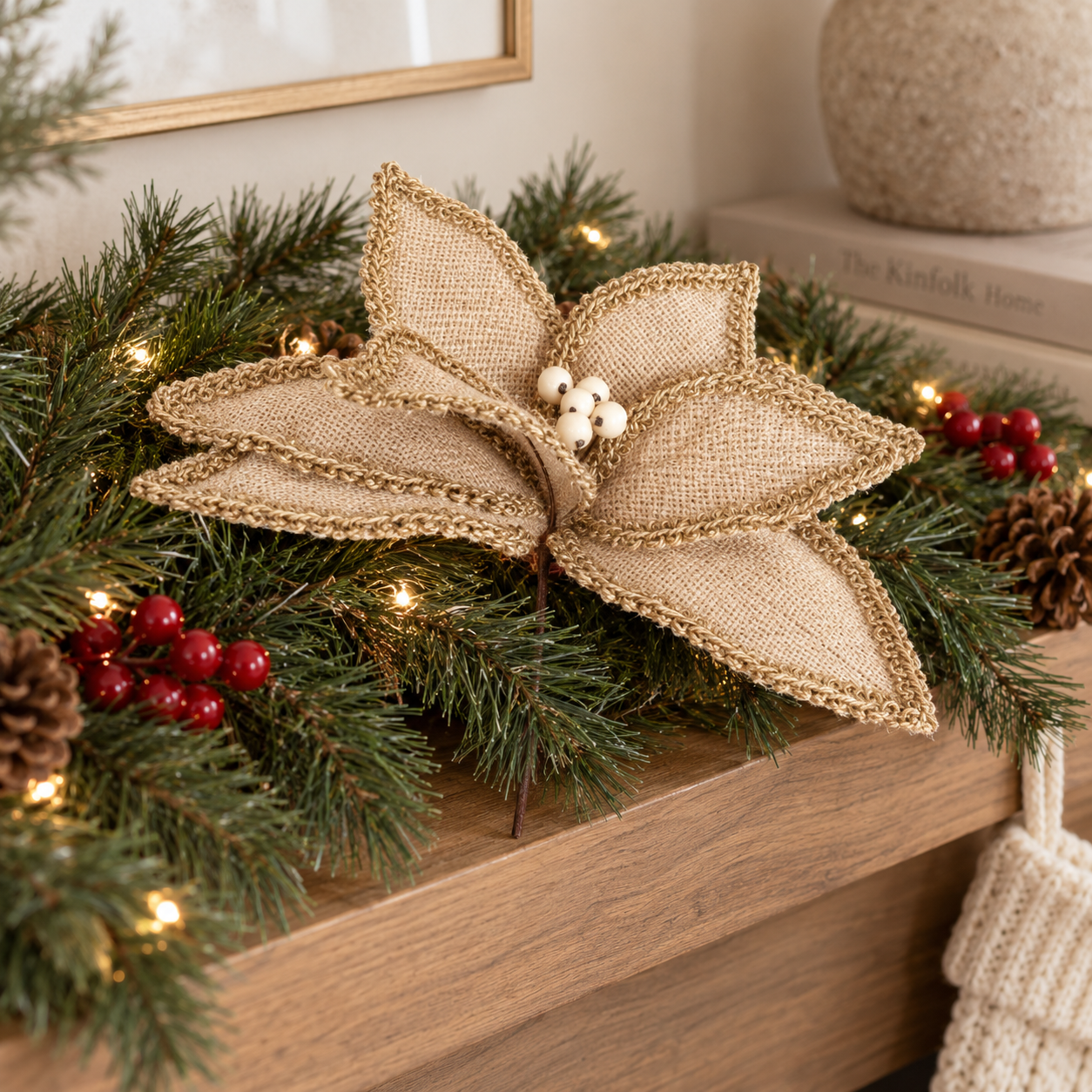 CHAMPAGNE BURLAP POINSETTIA